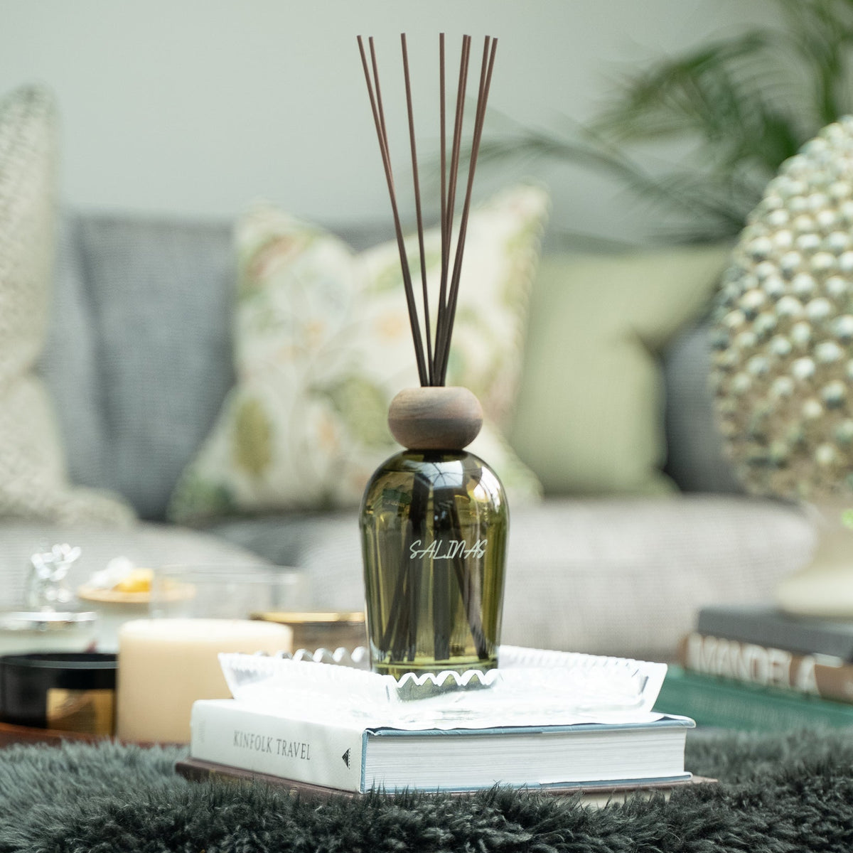 Salinas Menorcan large reed diffuser, styled at home — FREDA Home