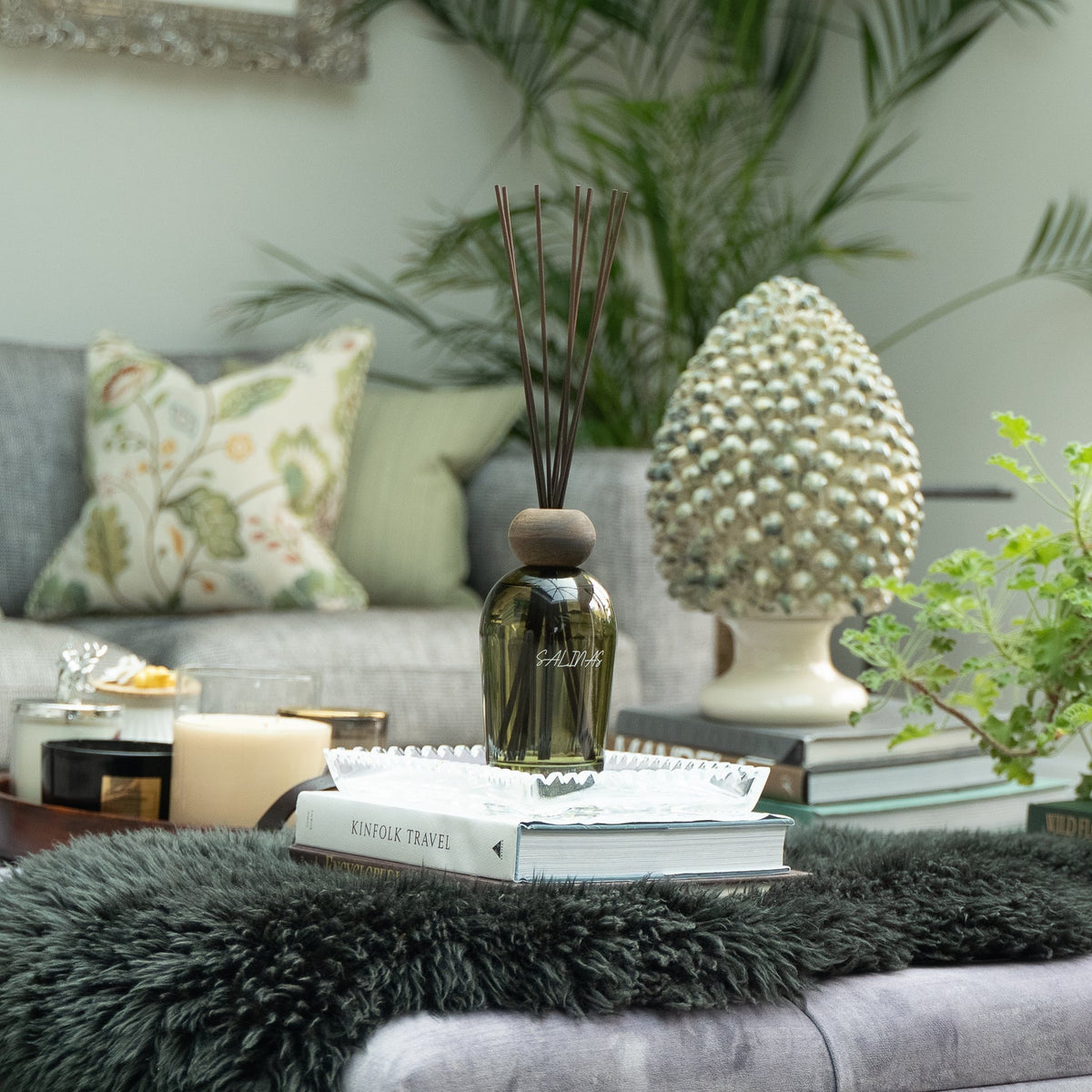 Salinas Menorcan large reed diffuser, styled at home — FREDA Home