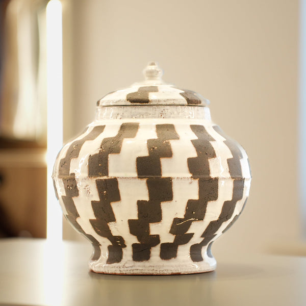 Checker lidded ceramic jar — FREDA Home