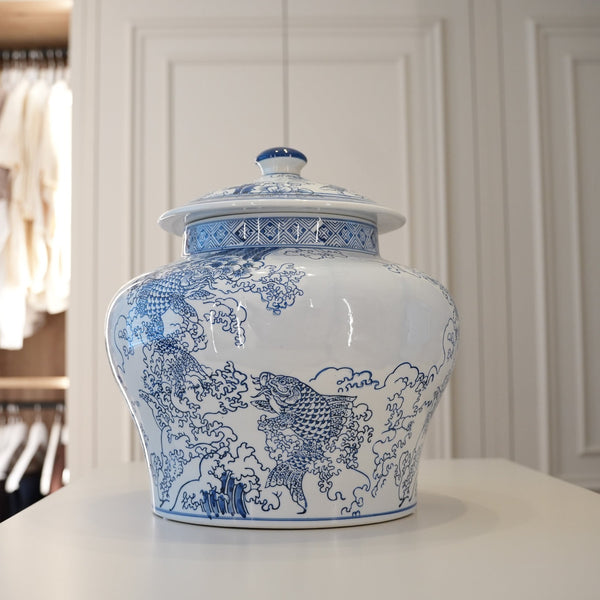 Chinese Carp lidded ceramic jar — FREDA Home