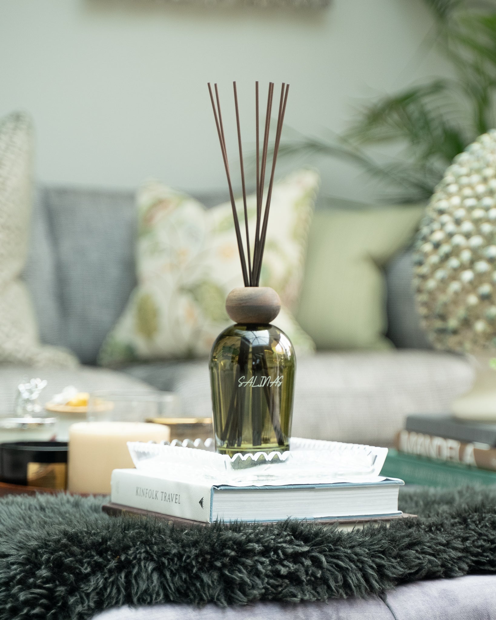 Salinas Menorcan large reed diffuser, styled at home — FREDA Home