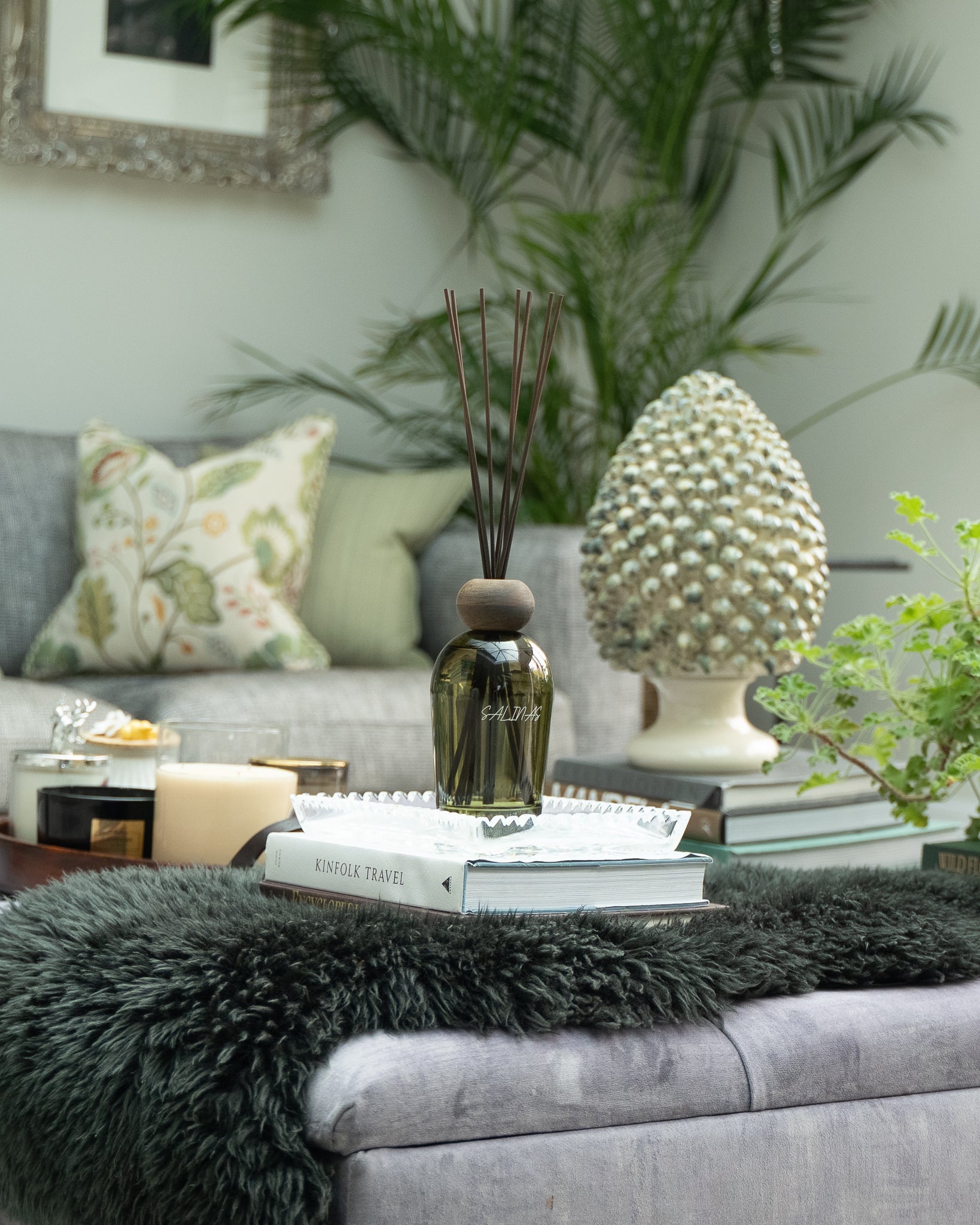 Salinas Menorcan large reed diffuser, styled at home — FREDA Home