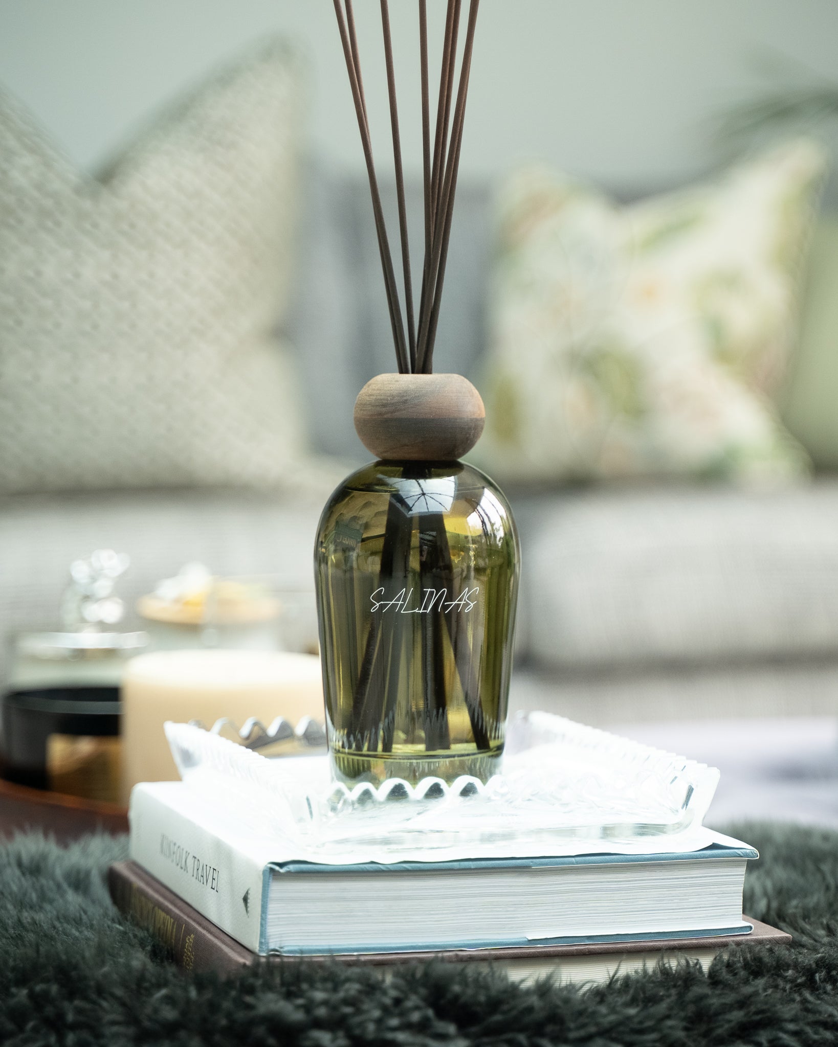 Salinas Menorcan large reed diffuser, styled at home — FREDA Home